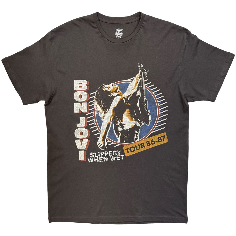 Bon Jovi - Slippery When Wet Tour '86'87 Herren TShirt - Grau
